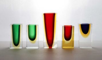 A group of five Murano glass sommerso vases