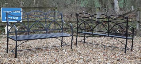 A pair of Regency style ironwork garden seats