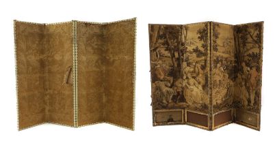 A pair of tapestry-style folding screens,