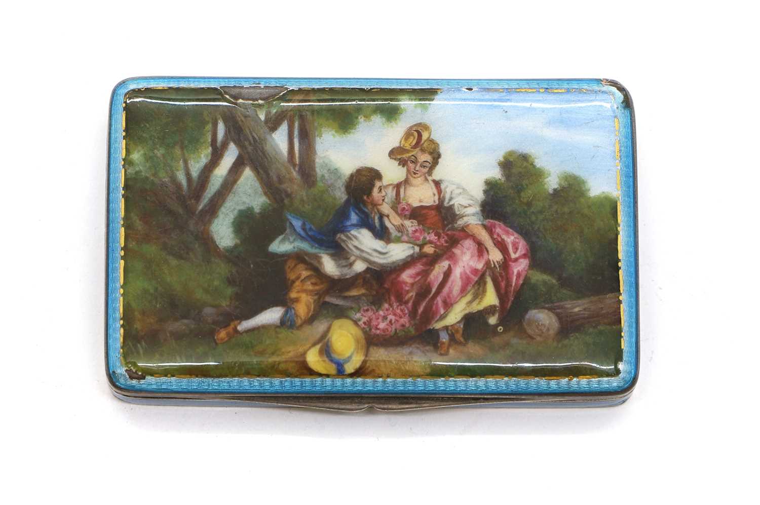 A silver and enamelled snuff box,