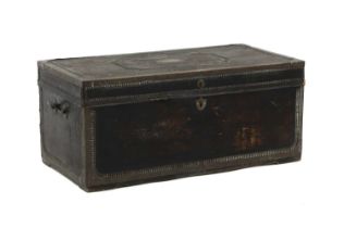 A camphorwood and leather-mounted trunk,