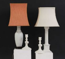 A porcelain creamware table lamp