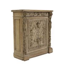 A carved oak side cabinet,