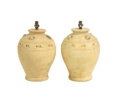 A pair of stoneware table lamps,