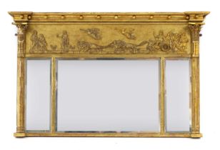 A Regency-style giltwood and gesso overmantel mirror