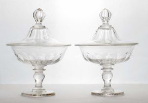 A pair of Victorian cut glass pedestal bowls and covers,