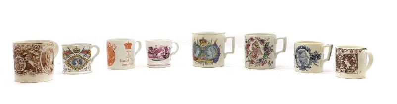 A group of Victorian commemorative pottery mugs