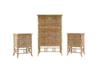 A pair of faux bamboo bedside tables