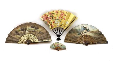 A group of three tortoiseshell and painted fans