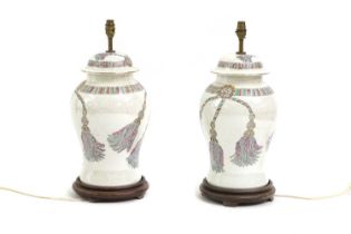 A pair of porcelain table lamps,