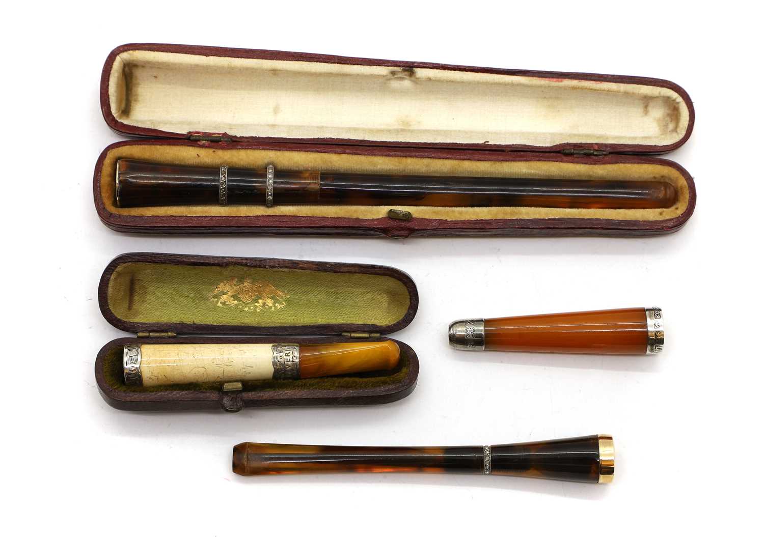 Two tortoiseshell and diamond inlaid cigarette holders, - Image 2 of 4