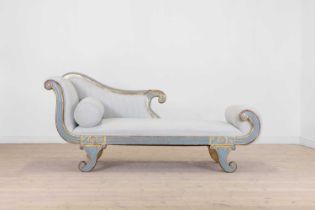 An Empire-style painted and parcel-gilt pine chaise longue,