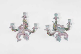 A pair of Meissen porcelain wall sconces,