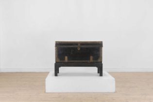 An export leather and brass chest on stand,