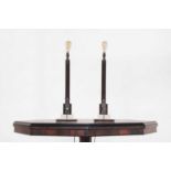 A pair of turned wooden wine-press column lamps,