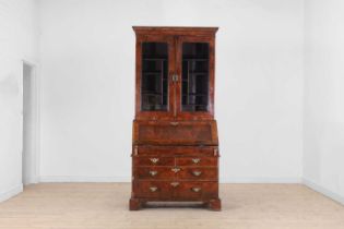 A George II walnut bureau bookcase,