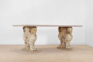 A marble and travertine console table after the antique,