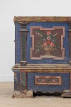 A painted pine marriage chest,