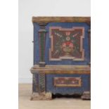 A painted pine marriage chest,