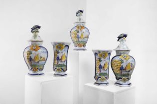 A delftware tin-glazed earthenware garniture,