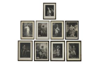 A set of nine portrait mezzotint engravings,