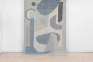 A contemporary flat-weave rug of abstract design,