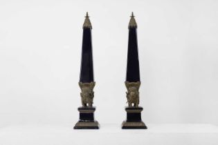 A pair of porcelain and gilt-metal-mounted obelisks,