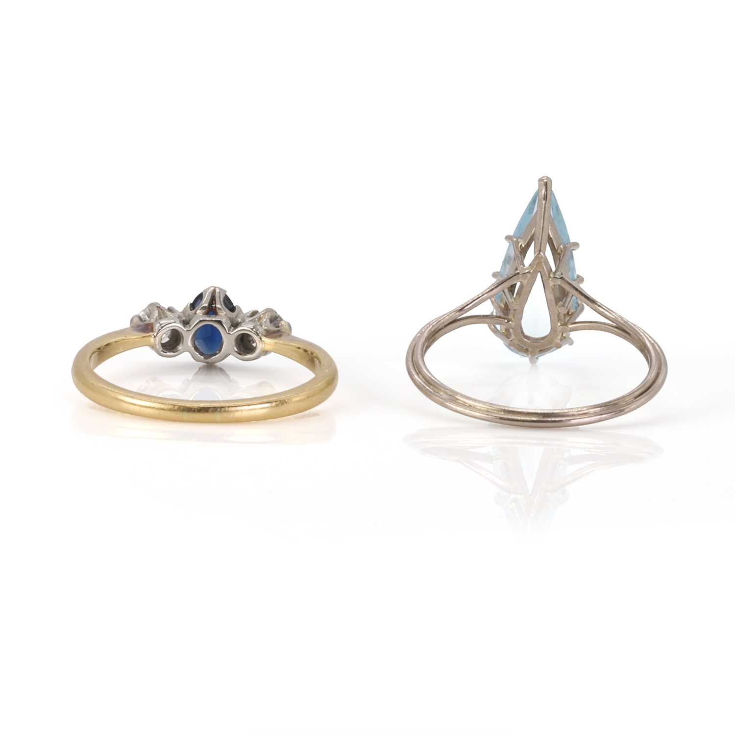 A white gold aquamarine ring and a gold sapphire and diamond ring, - Image 3 of 3