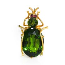 A gilt metal paste beetle brooch,