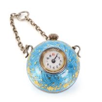 An early 20th Century silver guilloché enamel pendant fob watch,