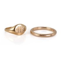 A signet ring and a wedding band,