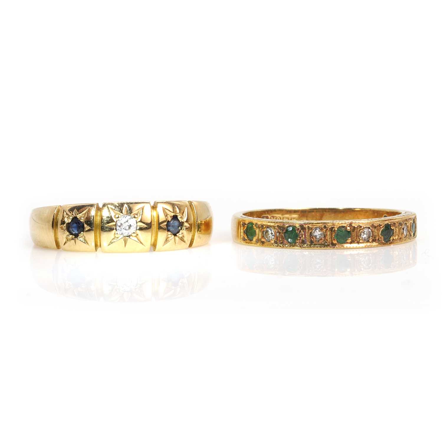 An antique 18ct gold gypsy ring and a half-eternity ring,