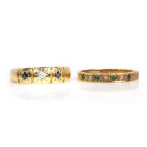 An antique 18ct gold gypsy ring and a half-eternity ring,