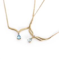 Two 9ct gold blue gem set necklaces,