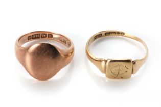 Two 9ct gold signet rings,