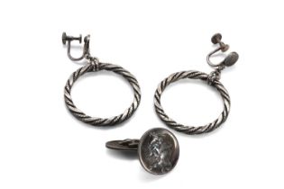 A pair of sterling silver drop earrings, by Georg Jensen, c.1955,