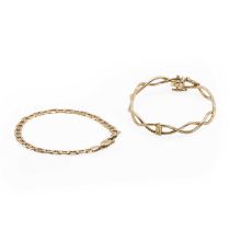 A 9ct gold hinged bangle and a 9ct gold bracelet,