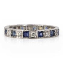 A sapphire and diamond full eternity ring, c.1950,