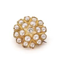 A late Victorian split pearl and diamond star brooch/pendant,