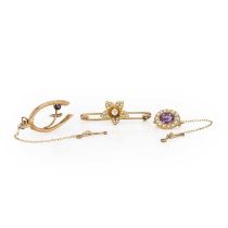 A trio of Victorian and later gold brooches,