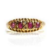 An Edwardian 18ct gold five stone ruby ring,