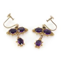 A pair of foiled amethyst drop earrings,