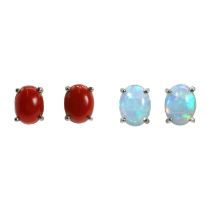Two pairs of gemstone stud earrings,