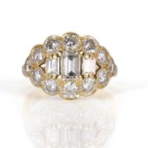 A diamond set landscape marquise shaped cluster ring,