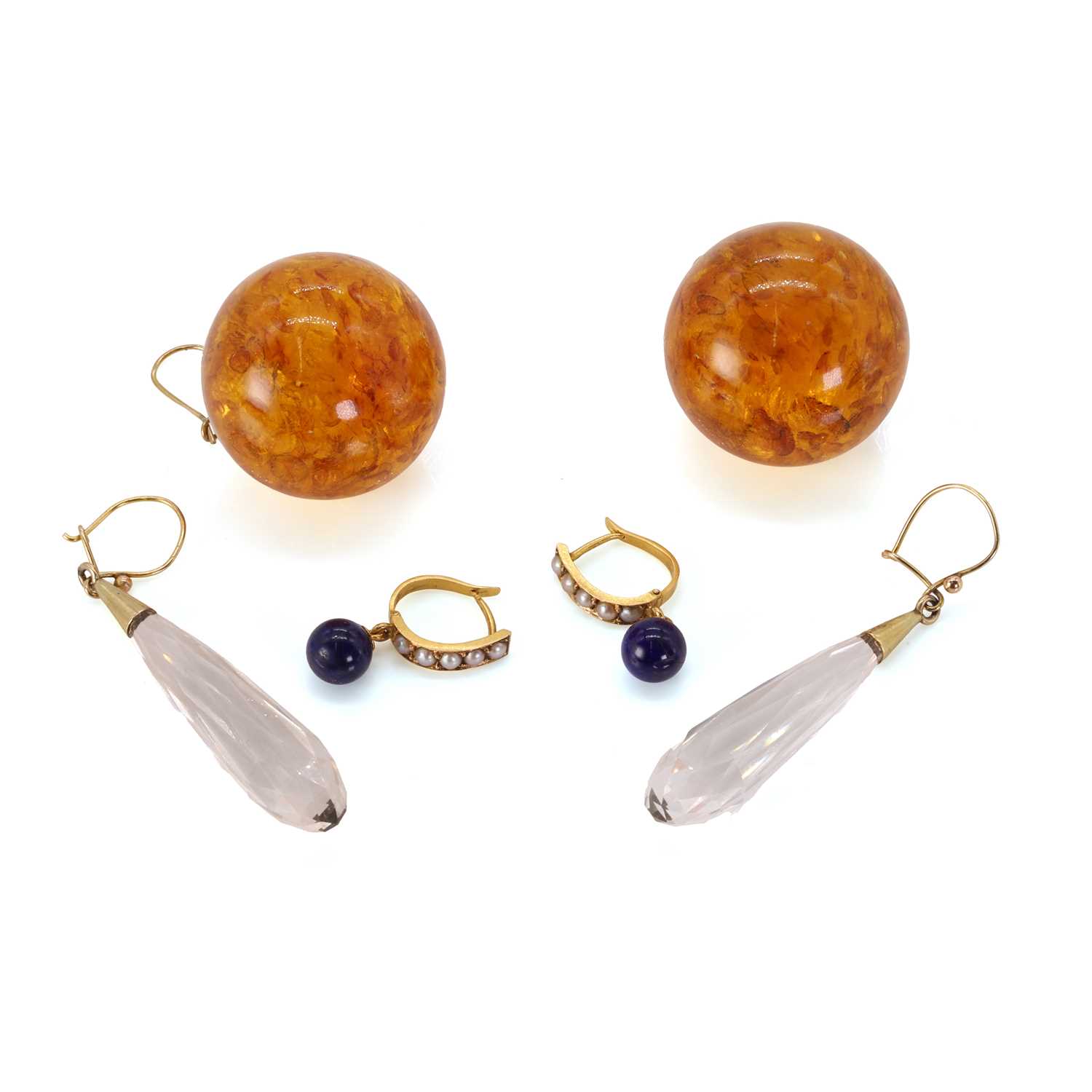 Three pairs of drop earrings,