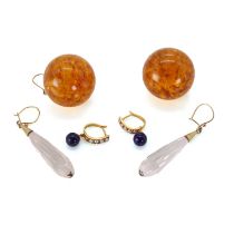 Three pairs of drop earrings,
