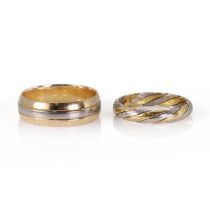 Two platinum and gold wedding bands,