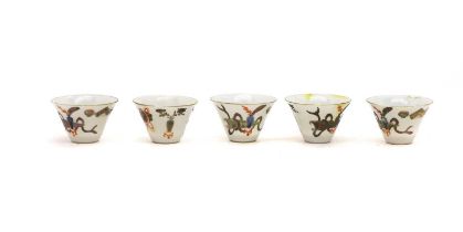 A group of five Chinese porcelain tea bowls