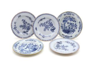 A group of five English Delft pottery plates