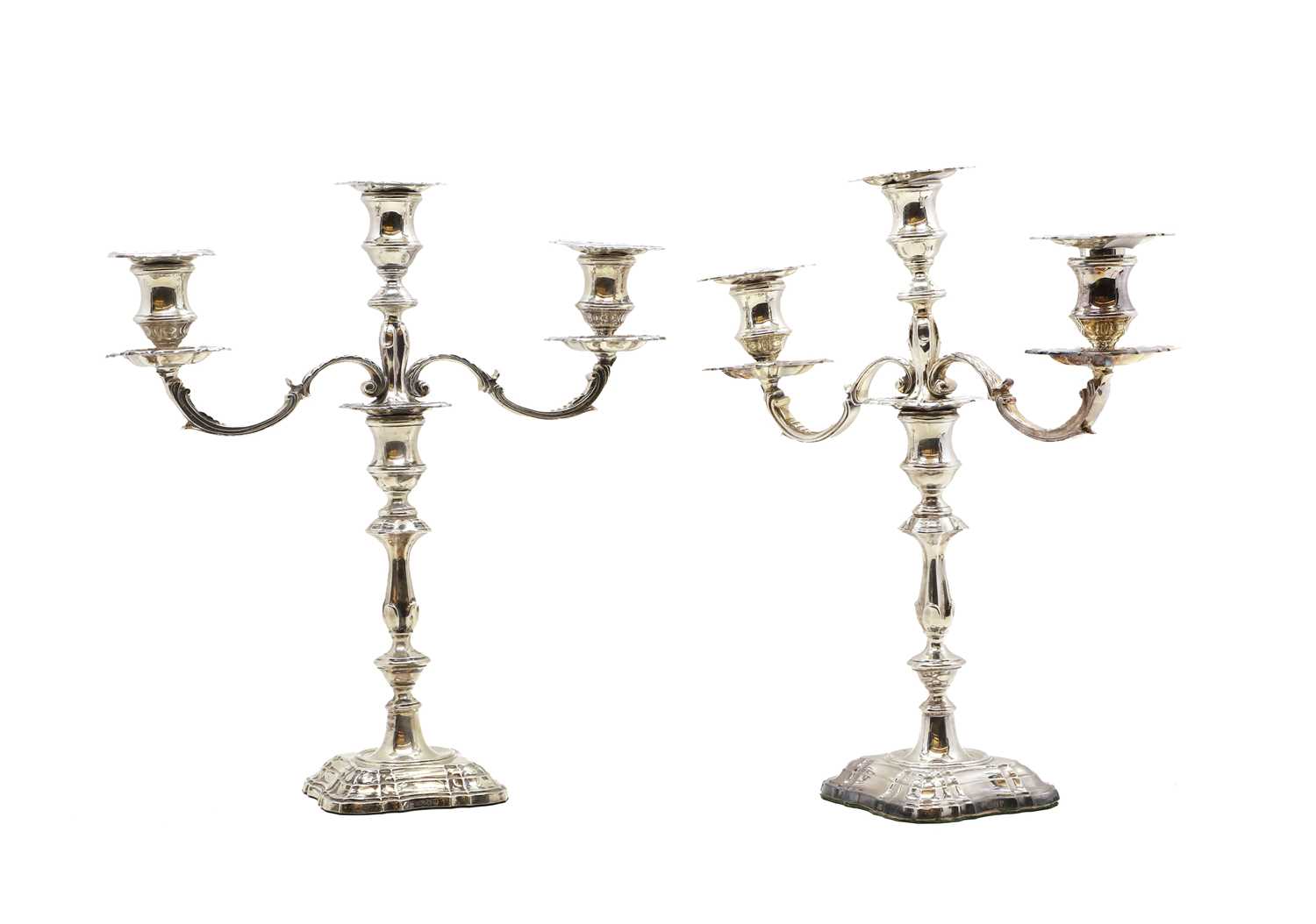 A pair of silver three branch candelabra, - Bild 2 aus 2